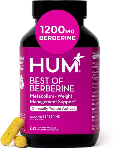 [BRSROGA5B56GOF3G] HUM Best of Berberine supplement 1200mg, Pure Potency for Metabolic Wellness, Gut Health, Pure Berberine supplements Enhanced with BioPerine for Maximum Absorption, 60 Capsules