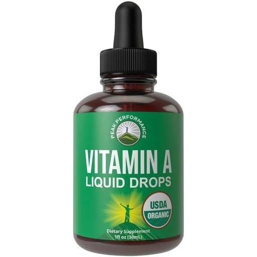 [BRSRMCYYOUPBUEYY] USDA Organic Vitamin A Liquid Drops Supplement - Vegan High Bioavailability for Eye, Skin + Bone Health - for Adults, Men, Women, Kids - Vit A Oil Retinyl Palmitate - Gluten Free, Zero Sugar 1 fl oz