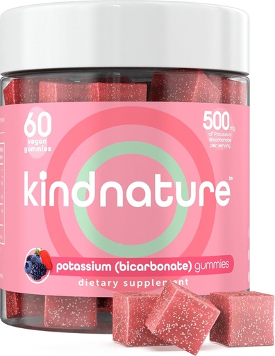 [BRSRMZYLOEARO2T3] KINDNATURE 高钾补充剂 Gummys 500mg - 成人与儿童可烹饪 - 纯钾 Bicarbolate 矿物补充剂 - Vegan, Gluten Free, Non GMO - 60 Gummys (30天供应)