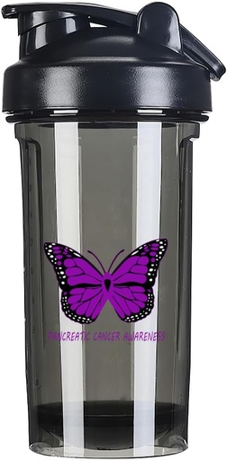 [BRSRAAYDCAPGGE3Z] Pancreatic Cancer Awareness 18 Ounce Shaker Bottle Drink Mixer Leak-proof Pre Workout Protein Shakes Meal Replacement Shakes Bottles 500ML/18 Oz Black&-1-1
