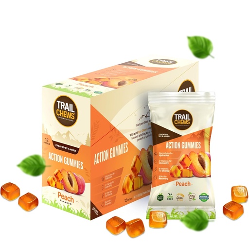 [BRSROBDQAFYWCDTG] – Peach Flavor – 4-in-1 Energy Gummies for Energy, Hydration, Immunity, Recovery. Boosts Endurance and Performance. Plant-Based & Gluten-Free. 12 Bags, 10 Gummies Each.