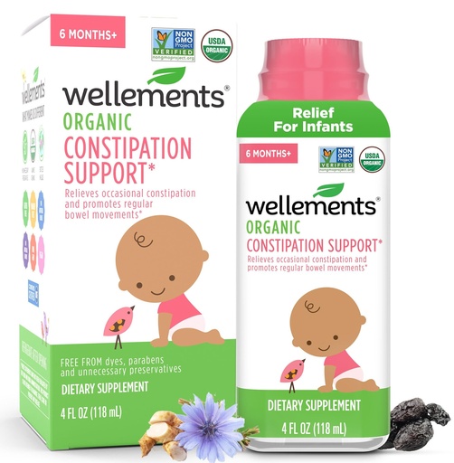[BRSWYYY6OAHWKYLJ] Wellements Organic Constipation Support | Safe and Gentle Organic Constipation Relief for Infants, Babies and Toddlers | No Harsh Laxatives | USDA Certified Organic | 4 Fl Oz. 6 Months +