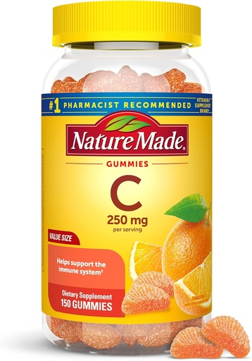 [BRSWIGYGAEEB62I7] Nature Made Vitamina C 250 mg por por porción, Suplemento dietético para Apoyo Inmunitario, 150 Gummies, 75 Day Supply