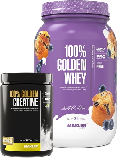 [BRSRMCADCIBGMD3B] Maxler 100% Golden Whey (Blueberry Muffin 2 lb) & 100% Golden Creatine (Unflavored 10.6 oz)