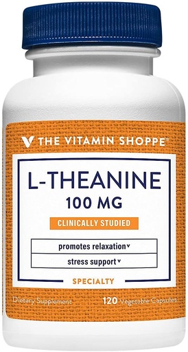 [BRSWKHD4AUNQ4D33] A vitamina Shoppe L-Theanina 100MG, Ingrediente Clinicamente Estudado, Suporta Relaxamento e Stress (120 Cápsulas)