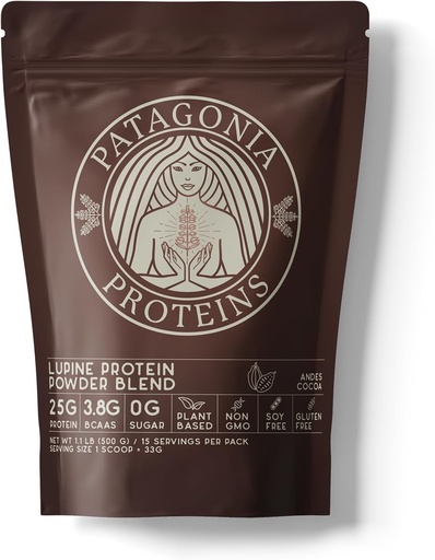 [BRSROAAOAQGRG3YZ] Vegan Protein Harvested in Patagonia, 25g, 110 Cal, 3.8g BCAAs, Plant-Based, Non-GMO, Sugar Free, Soy Free, Gluten Free (Andes Cocoa, 15 Servings)
