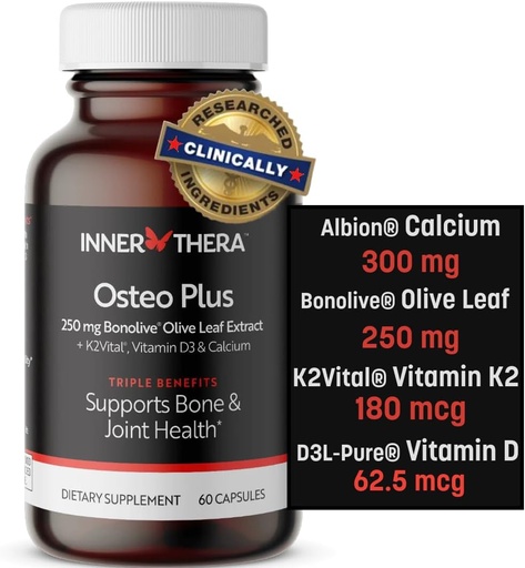 [BRSROAQLOAAREYIY] Osteo Plus 4-in-1 Comprehensive Supplement - Calcium with Vitamin D3, K2 and Bonolive - Supports Healthy Aging - Gluten-Free, Non-GMO, Vegan (60 Count)