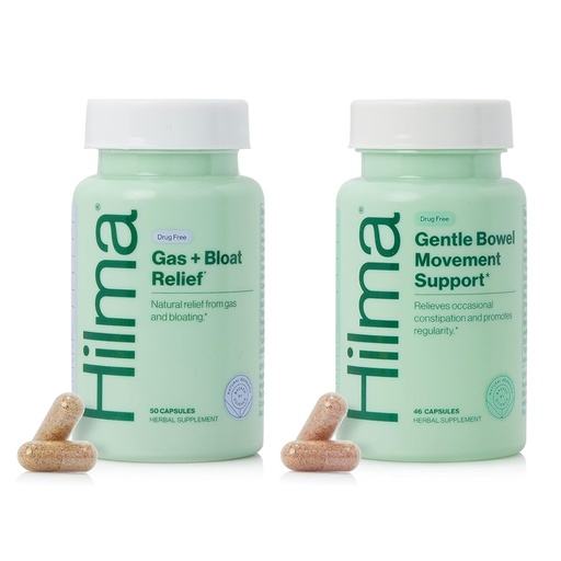 [BRSW2FQNBF7Q4HY7] Hilma Daily Movement Duo for Constipation & Bloating Relief for Women, Gas Plus Bloat Relief (50 Vegan Capsules) w/Lemon & Peppermint, Gentle Bowel Movement (46 Vegan Capsules) w/Magnesium & Ginger