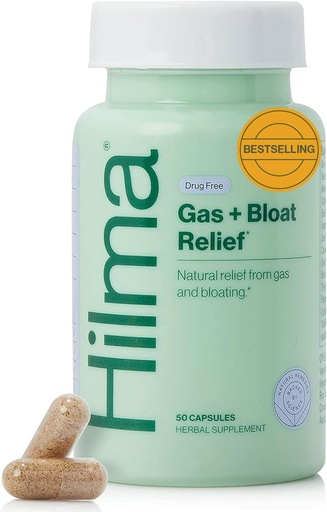 [BRSW2FQNBF7Q4HY7] Hilma Natural Gas and Bloating Relief for Women, Doctor Formulado con Ingredientes Orgánicos, Limón Balm, Fennel y hoja de menta, 50 cápsulas Vegan