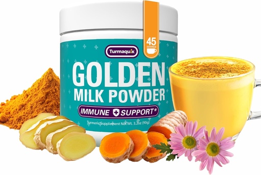 [BRSWYHQOOENBSAL7] Turmaquik 3.2 Ounce Organic Golden Milk Turmeric Powder – Immune Support Superfood Blend with Ginger, Black Pepper, Curcumin, Cinnamon, Cardamom, Vitamins C, D, B6, B12, and Zinc