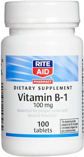 [BRSWGAIQOQNBOYI3] Rite Aid Vitamin B-1 (Thiamine), 100 mg - 100 Tablets | Essential for Proper Nerve and Muscle Function | Nerve & Muscle Support | Vitamin B1 | B1 Vitamin | Thiamine B1 Supplement | Thiamine B1