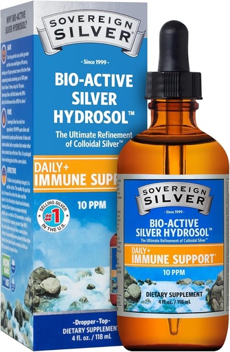[BRSWIYIHCIPAO2A7] Sovereign Silver Immune Support - Kolloidhõbe, Bio-Active Silver Hydrosol, 10 ppm, Vedel Dropper, 4 Fl Oz, (118 ml)