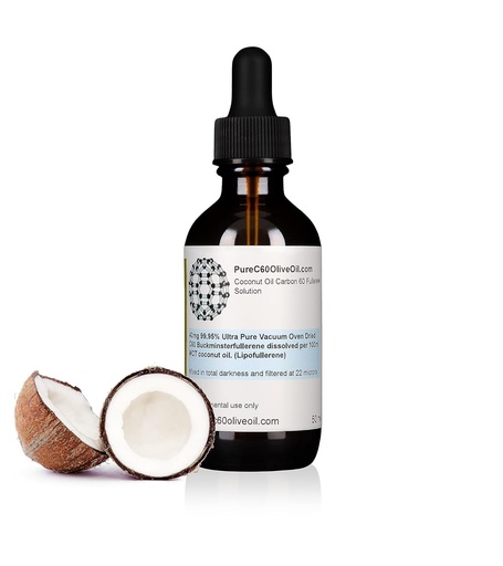 [BRSROFIYAEMGOFDF] PureC60OliveOil C60 Organic MCT Coconut Oil 50ml / 1.7 Fl Oz - 99.95% Carbon 60 Solvent Free 20mg - Amber Glass Bottle - Food Grade - Carbon 60 MCT Coconut Oil - from The Leading Global Producer