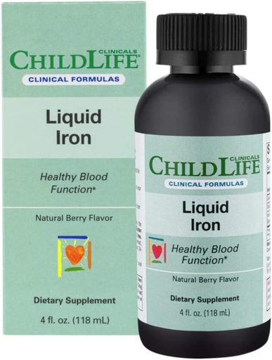 [BRSROBQCDMNGEDLX] ChildLife Essentials Le fer liquide - Suppléments de fer pour les enfants, soutient la fonction saine du sang, All-Natural, sans gluten, gouttes de fer pour les nourrissons - Natural Berry Flavor, 4 Fl Oz bouteille