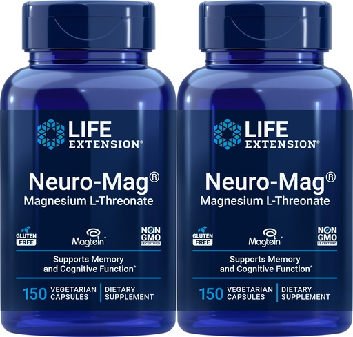 [BRSWYYIHAUFBU2DJ] Life Extension Neuro-Mag 150 Vegetarian Capsules (Pack of 2), Magnesium L-Threonate, Magtein Supplement