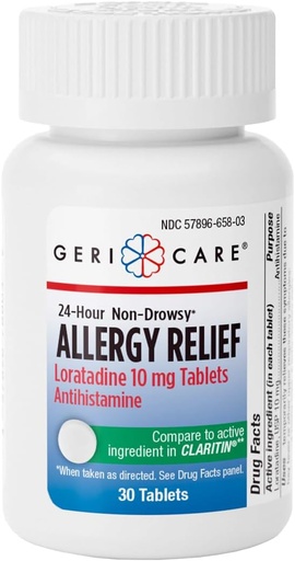 [BRSRMBALDMHBU2DU] GeriCare Loratadine 10mg Non-Drowsy 24-Hour Allergy Relief, Antihistamine Allergy/Sinus Support Tablets for Runny Nose, Sneezing, Itchy, 30 Count, 1 Pack.