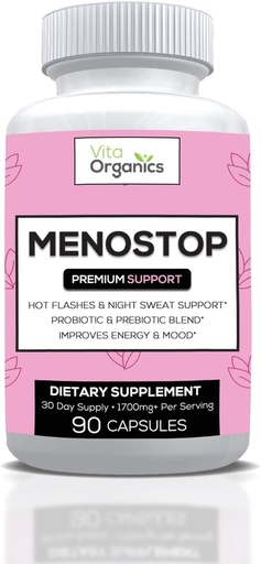 [BRSRAGD3O4BRU3L7] MenoStop - Hot Flashes and Menopause Support - Black Cohosh, Ashwagandha, Dong Quai, Prebiotic and Probiotic Blend - 30-Day Supply