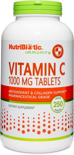 [BRSWIY36CYIQYDLA] NutriBiotic - Vitamina C 1000 Mg, 250 conteggi Compresse | Immune essenziale & Antiossidante Collagen Supplemento | Grado farmaceutico L-acido ascorbico | Vegan, Non OGM & Gluten Free