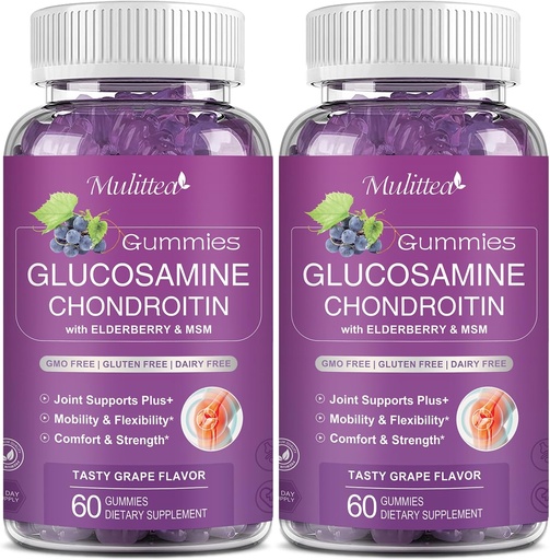 [BRSROCYCCJ7WOET5] Mulittea Glucosamine Chondroitin Gummies - Extra Strength Joint Support Supplement with MSM & Elderberry for Natural Joint, Antioxidant Immune Support for Adults, Men & Women-Sugar-Free (2 Pack)