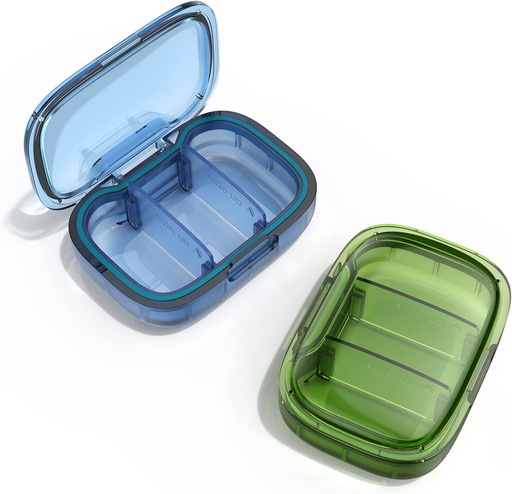 [BRSROZQFDENQ2GTL] 2 Pack 3 Compartment Small Pill Box, Moisture Proof Case, Travel Organizer for Pocket Purse, Daily Portable Medicine Vitamin Container, Fish Oil and Supplement Storage