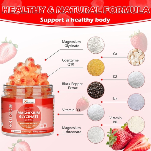 [BRSRAGINO4JWA2TB] Magnesium Glycinate Gummies 600mg for Adult, Sugar Free Magnesium Potasium Suplemen Magnesium dengan Magnesium Malate, Vitamin D3, K2, B6, dan CoQ10 untuk Tenang, Tidur, Muscle Dukungan -