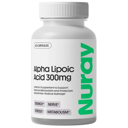 [BRSRAZYPAQNGGH3G] Nuray Alpha Lipoic Acid 300mg - Nerve Support, Antioxidant, Energy, Nerve Repair, Metabolism Support - 60 Day, Vegetarian Capsules, Gluten-Free Dietary Supplement