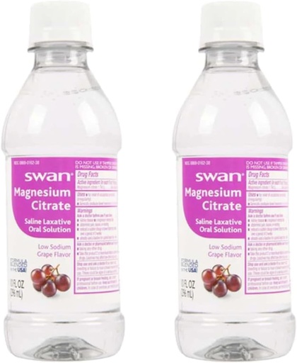 [BRSRAZICOUDWOFY6] Swan Magnesium Citrate Oral Laxitive Solution for Occasional Constipation Grape Flavor (2-10oz Bottles)