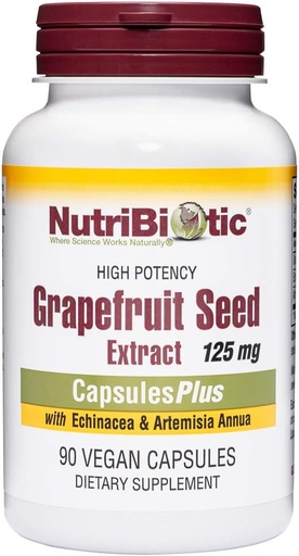 [BRSWIYQTPJ6RAHL4] Capsules d'extrait de graines de pamplemousse NutriBiotiquePlus, 125 mg de GSE, 90 Nombre