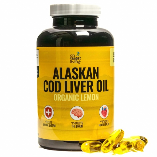[BRSRMCQEB4HQKD3O] On Target Living Alaskan Cod Liver Oil 120 Soft Gels | Line Caught in The USA | Naturally Occurring Vitamin D | Rich in Omega 3 DHA/EPA
