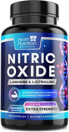 [BRSW2H3QOUNQ2ETV] Nitric Oxide Booster 2560mg - Extra Strength L Arginine & Citrulline Supplement for Men & Women - Premium Muscle Supporting Nitric Booster - Natural Energy & Heart Health Support - 180 Capsules