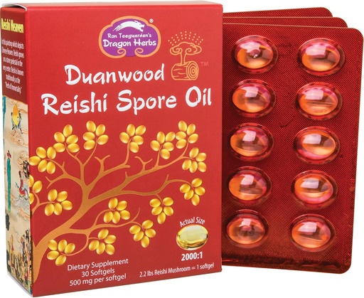 [BRSWIEIGCEMWECT6] Dragon Herbs - Duanwood Reishi Spore Oil Softgel капсули - 30 Softgels, 500 mg Всеки