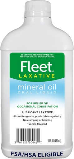 [BRSRAY3ROYFRU3AV] Huile minérale de la flotte, liquide laxatif oral, soulagement de la constipation pour les adultes, vanille aromatisée, 16 Fl Oz