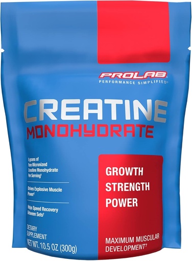 [BRSWECARDFYWM2DB] ProLab Nutrition Creatine Monohydrate Micronized Powder, 5G de Pure Creatine for Muscle Strength, Power & Endurance, Fast Absorbing, Unflavored, (300g) (60 Servings)