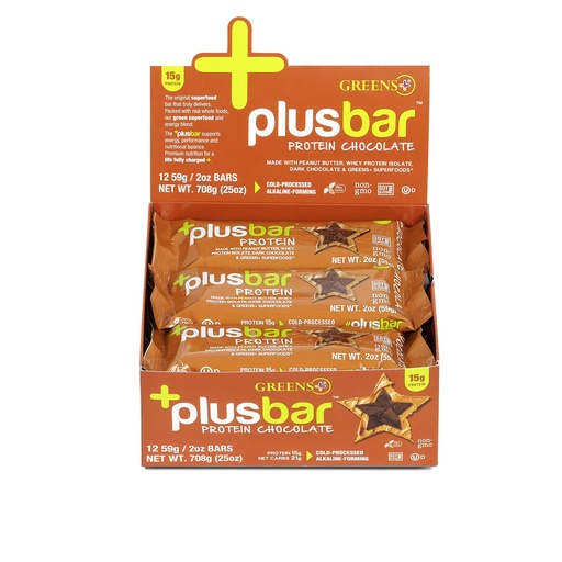 [BRSWIFQGCJ6GGEY3] Greens + Plusbar Protein, темный шоколад, 15 г сывороточного протеинового изолята, безглютеновая закуска с органическими супер-зелеными и суперпродуктами, веганская, молочная, не-ГМО, замена еды, 12 упаковок