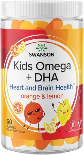 [BRSRMZANO4GQE33H] Swanson Kids Omega + DHA Gummies - 60 Gummies - Brain and Heart Health Support for Children - Natural and Delicious