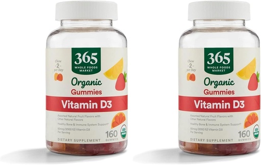 [BRSRAGT7BAIAAH3P] 365 af Whole Foods Market, Organic Vitamin D3 Gummy, 160 Greve (pakke af 2)