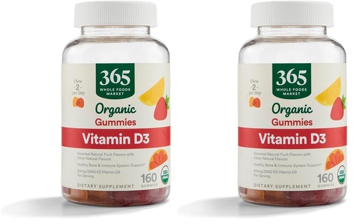 [BRSRAGT7BAIAAH3P] 365 by Whole Foods Market, Organic Vitamin D3 Gummy, 160 Count (Pack of 2)
