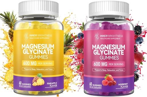 [BRSRAAY6PMNWODLJ] Magnesium Glycinate Gummies - Magnesium Gummies для дорослих, для сну, релаксації та фокусу, не - GMO, клейковина - Безкоштовні, змішані ягоди та ананаси Flavors, 120 граф (60 кожного)