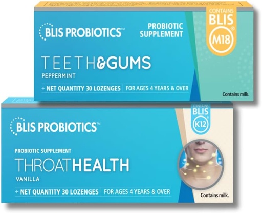 [BRSWYCAQOEHAK3IU] BLIS Probiotics ThroatHealth K12 + Teeth&Gums M18