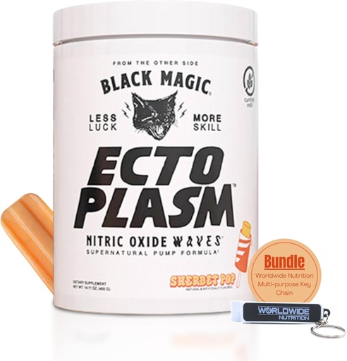 [BRSROCQYOYCAMFDX] Worldwide Nutrition Bundle Compatible with Black Magic Supply Ecto Plasm - Sherbet Pop High Volume Pre-Workout - 20 Scoops Non Stim Pump Preworkout Powder Supplement with Multi-Purpose Keychain