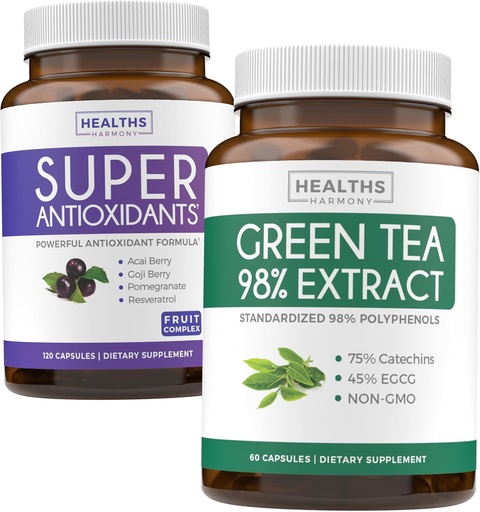[BRSRAZAQB4MQ2GYU] Antioksidantit ja vihreä teeuute (1-kuukautta) Antioksidantti Green Fusion - Super Antioxidants - Tehokas Super Food Daily Blend (120 Caps) & Green Tea Extract kanssa EGCG Polyfenoli Catechins(60 Caps)