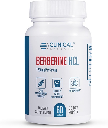 [BRSW2FQ5AV7WEFD7] Clinical Effects Berberine HCL - Pure Berberine 1200mg - Liver Support - Vegan supplement - 60 Veggie Capsules - Made in the USA