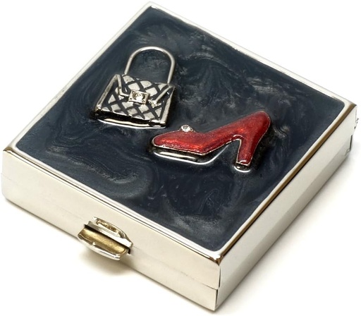 [BRSWKHALDJ7WGDQZ] 9311 Square Small Pill Box Organizer Black Red Gold Women Travel Pill Case Purse Pocket Container Daily Portable Medicine Vitamin Box Medication Supplement Mini Storage