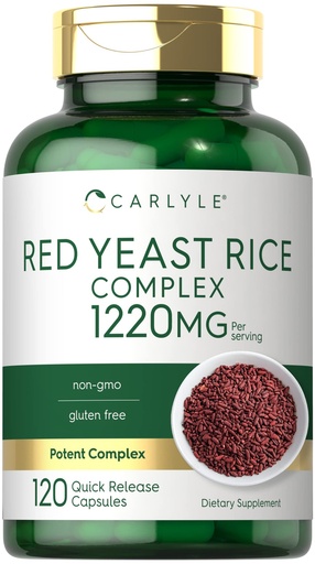[BRSRMHAHDIPQO3T5] Carlyle Red Yeast Rice Complex | 1220mg | 120 Capsules | with Policosanol | Non-GMO and Gluten Free Supplement