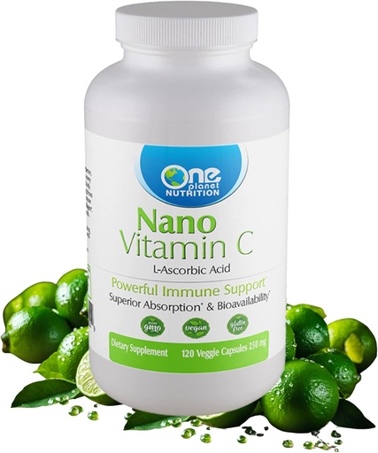 [BRSWYZD5CIJWKCYZ] Un planeta Nutrición Nano Vitamina C - Agua Soluble Vitamina C para Hombres &amp; Mujeres, Vitamina Natural No OGM C para Apoyo Inmunitario, Buena Absorción " Biodisponibilidad, Vitamina C Pequeñas cápsulas, 120 cápsulas