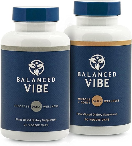 [BRSW2ZIOAUAWEYDA] Balanced Vibe Men's Bundle - Prostate and Muscle+Joint Herbal Supplement - Natural Support for Joint Wellness, Mobility, Promote Sleep, Helps Reduce Frequent Urination & Urgency - 90 Caps Ea