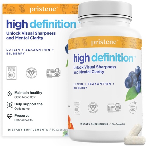 [BRSWYHY7CUMWEC34] High Definition Brain + Eye Vitamins for Memory, Focus & Concentration, Lutein & Zeaxanthin (25mg/5mg) to Protect Your Eyes from Blue Light & Screens, Bilberry Supplement for Eyes to Support BDNF