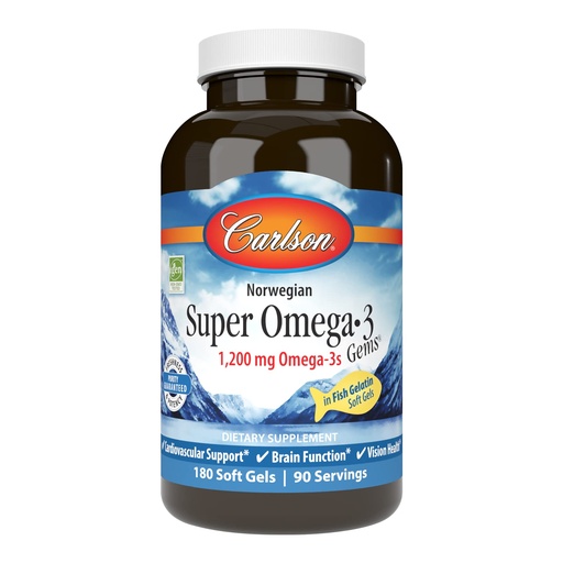 [BRSWIGA3PIGQI23Y] Carlson - Super Omega-3 Gems, 1200 mg Omega-3s, Cardiovascular Support, Brain Function & Vision Health, Norwegian, 180 soft gels