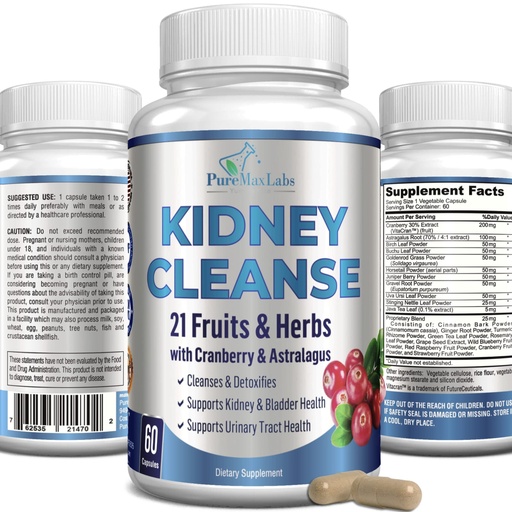 [BRSW2EITPMAW2EY6] YUMMYVITE Herbal Kidney Cleanse with Cranberry Extract, Astralagus - 21 Fruits & Herbs - Detox & Cleanse Urinary Tract & Bladder Health, Kidney Support, 60 Vegan Capsules