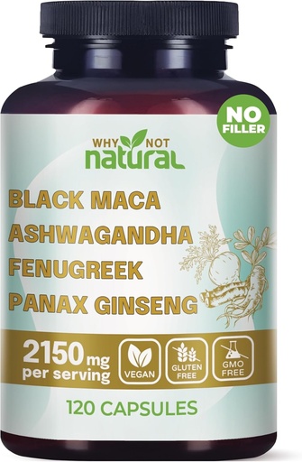 [BRSROZAFOB5AKET5] Waarom niet Natuurlijke 4-in-1 Biologische Zwarte Maca Root, Ashwagandha, Fenegriek, Panax Ginseng Capsules, Supplement voor mannen en vrouwen